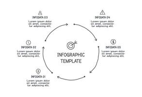 Doodle business template infographic elements with 5 options. vector