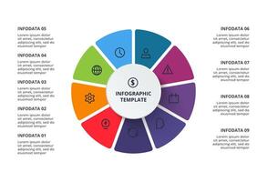 Business data visualization. Process chart. Elements of graph, diagram with 9 steps parts or processes vector