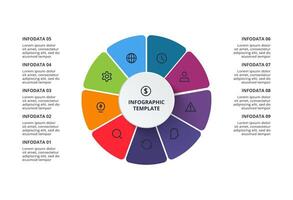 Business data visualization. Process chart. Elements of graph, diagram with 9 parts or processes vector