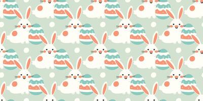 seamless Easter pattern. Bunnies and eggs. Soft pastel color palette vector
