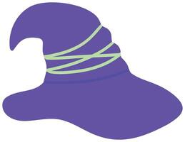 a cartoon-style witch hat in purple and green, vector