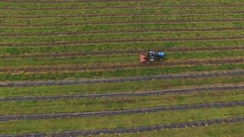 Tractor vehicles working at field Aerial View video