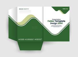 Green foldable brochure template with wave design vector