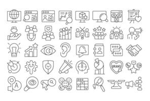 Social media listening linear icons set. Marketing research, statistical metrics. Planning, goal. Customizable thin line symbols. Isolated outline illustrations. Editable stroke vector