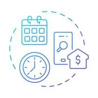 Book shared spaces blue gradient concept icon. Scheduling software, time management. Round shape line illustration. Abstract idea. Graphic design. Easy to use in infographic, presentation vector