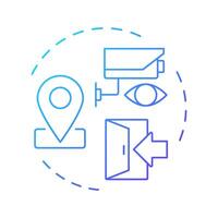 Check in and check out blue gradient concept icon. Surveillance monitoring, tracking. Round shape line illustration. Abstract idea. Graphic design. Easy to use in infographic, presentation vector