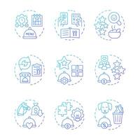Restaurant management blue gradient concept icons. Strategy of catering service development. Food service. Icon pack. Round shape illustrations for presentation. Abstract idea vector