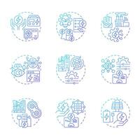 Energy management blue gradient concept icons. Power consumption. Control, tracking. Monitoring systems. Icon pack. Round shape illustrations for infographic. Abstract idea vector