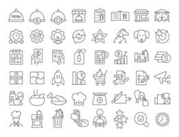 Restaurant management linear icons set. Catering business development strategy. Food serving for customers. Customizable thin line symbols. Isolated outline illustrations. Editable stroke vector