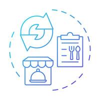Redesign menu blue gradient concept icon. Presentation of dishes. Restaurant management strategy. Round shape line illustration. Abstract idea. Graphic design. Easy to use in promotional material vector