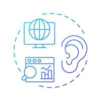 Social listening blue gradient concept icon. Statistical metrics, internet analysis. Round shape line illustration. Abstract idea. Graphic design. Easy to use in infographic, presentation vector
