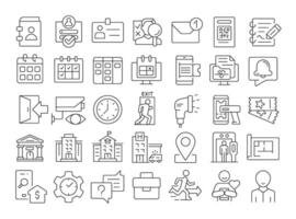 Visitor management linear icons set. Personal information, privacy. Surveillance tracking, monitoring. Customizable thin line symbols. Isolated outline illustrations. Editable stroke vector