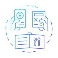 Recipe costing blue gradient concept icon. Calculating expenses for dishes cooking. Menu engineering. Round shape line illustration. Abstract idea. Graphic design. Easy to use in presentation vector