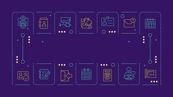 Visitor management purple word concept. Personal information, privacy. Security organization. Horizontal image. Headline text surrounded by editable outline icons vector