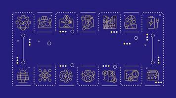 Energy management blue word concept. Power generation. Electrification, consumption. Horizontal image. Headline text surrounded by editable outline icons vector