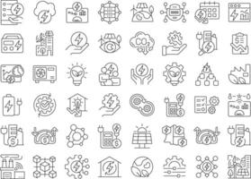 Energy management linear icons set. Statistics, monitoring. Green power, ecology preservation. Customizable thin line symbols. Isolated outline illustrations. Editable stroke vector