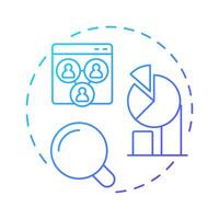 Social media analytics blue gradient concept icon. Statistical metrics. Marketing research, target audience. Round shape line illustration. Abstract idea. Graphic design. Easy to use in infographic vector