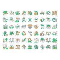 Sustainable development goal RGB color icons set. Ecology preservation, ecosystem. Economic growth. Isolated illustrations. Simple filled line drawings collection. Editable stroke vector