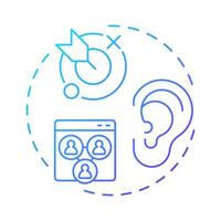 Social listening goals blue gradient concept icon. Marketing research, analytics. Audience, communication. Round shape line illustration. Abstract idea. Graphic design. Easy to use in infographic vector