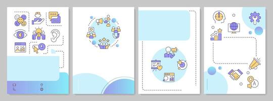 Social listening benefits blue gradient brochure template. Customer experience, satisfaction. Leaflet design with linear icons. Editable 4 layouts vector