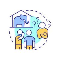Elephant in room multi color concept icon. Problem ignoring, solving issue. Team work. Round shape line illustration. Abstract idea. Graphic design. Easy to use in infographic, presentation vector