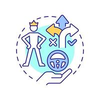 In the drivers seat multi color concept icon. Path choosing, leadership. Responsibility, control. Round shape line illustration. Abstract idea. Graphic design. Easy to use in infographic vector