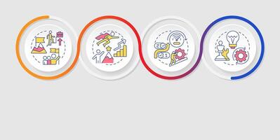 Company corporate hierarchy structure infographics circles sequence. Workflow management. Visualization layout with 4 steps. Info chart loop process presentation vector