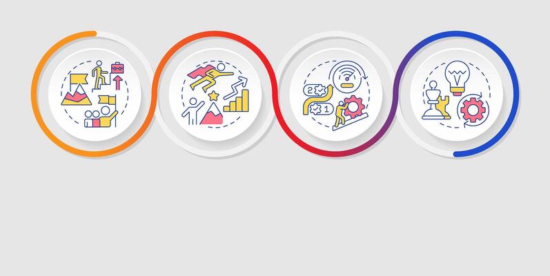 Company corporate hierarchy structure infographics circles sequence. Workflow management. Visualization layout with 4 steps. Info chart loop process presentation