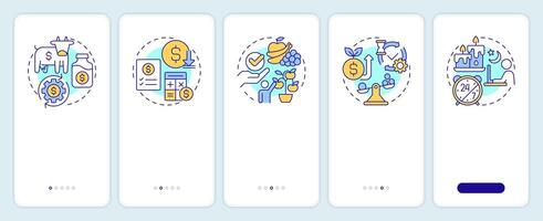Investment management onboarding mobile app screen. Walkthrough 5 steps editable graphic instructions with linear concepts. UI, UX, GUI template vector