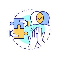 On the same page multi color concept icon. Teamwork puzzle. Collaboration, together. Round shape line illustration. Abstract idea. Graphic design. Easy to use in infographic, presentation vector