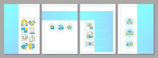 Line manager blue gradient brochure template. Corporate processes regulation job. Business career. Leaflet design with linear icons. Editable 4 layouts vector