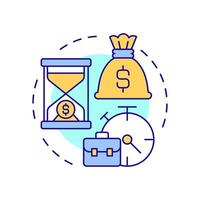 Time is money multi color concept icon. Business management. Finance, economics. Cash clock. Round shape line illustration. Abstract idea. Graphic design. Easy to use in infographic, presentation vector