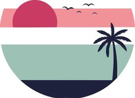 Tropical beach scene circular wave pattern vector