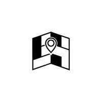 Map with pin, geo locate, pointer icon. Black icon on white background vector