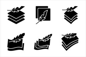 fabric with feather filler icon set, vector