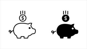 Piggy bank, linear style icon set, vector