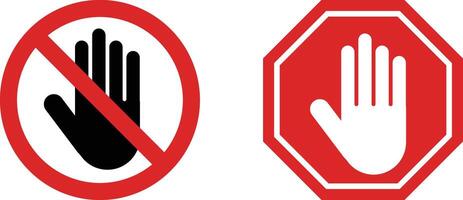 Stop hand icon set . Red stop sign . Stop warning icon with hand symbol . illustration vector