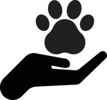 Dog paw on hand icon . Animals care icon . Pet care symbol . Pet paw on hand icon . illustration vector