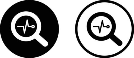 Magnifying glass with heartbeat icon set in two styles . Cardiology symbol . Pulse monitor icon vector
