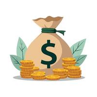 Isolated Money Bag with Stacks of Golden Coins, Representing Interest Rates, Cash Flow, and Return on Investment Representing Cash Flow and Business Investments vector