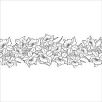 Seamless Floral Garland With Linear Pattern Of Daffodil Flowers And Leaves vector