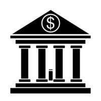 Old Traditional City Bank Icon with Dollar Sign - Black Icon Silhouette vector