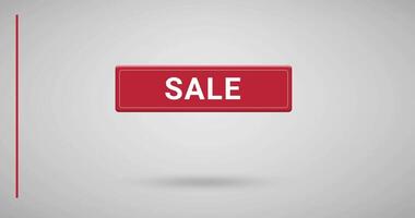3d red sale button appearing with light effect on white background video
