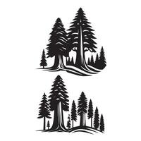 Creative two black and white trees with a mountain in the background vector