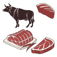steak, beef and beef on a plate design on a white background vector