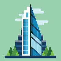 An illustration of a skyscraper with trees and a green background vector