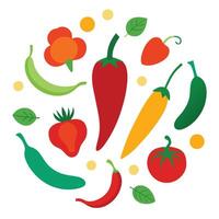 vegetables in a circle with peppers, tomatoes, and other vegetables design on a white background vector