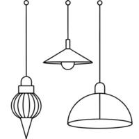 three hanging silhouette lamps with different shapes and sizes design on a white background vector