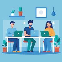 three people working on laptops in an office on a white background vector