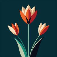 A poster with three tulips on a dark background vector